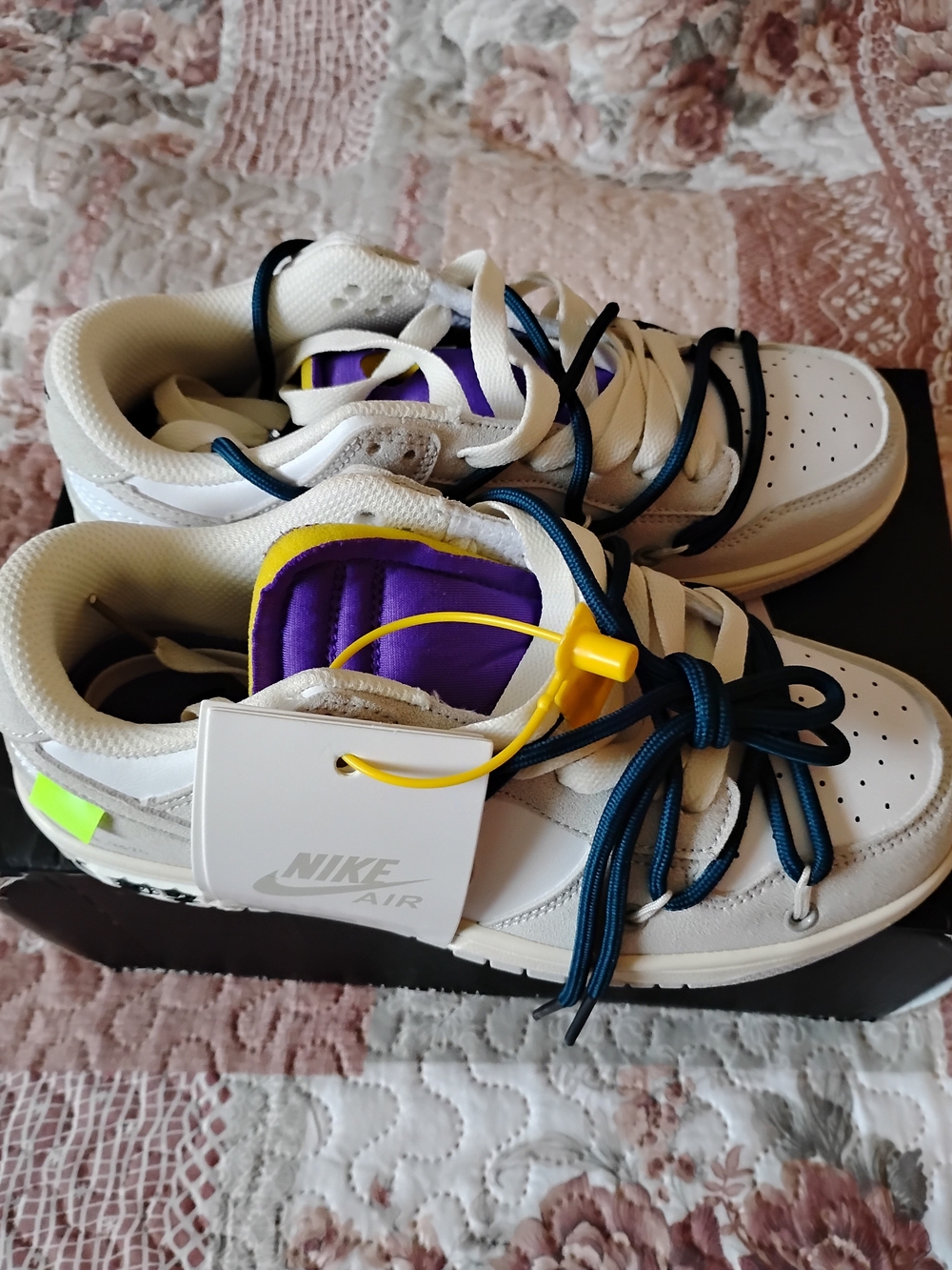Nike Women's White Sneakers with Purple Tongue and Navy Dual Laces
